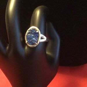 Elegant Blue Druzzy Stone in 925 Silver Ring